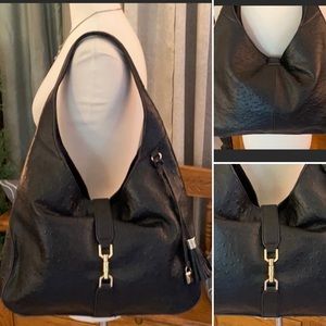 G.I.L.I. Verona Black Leather Ostrich Shoulder Bag